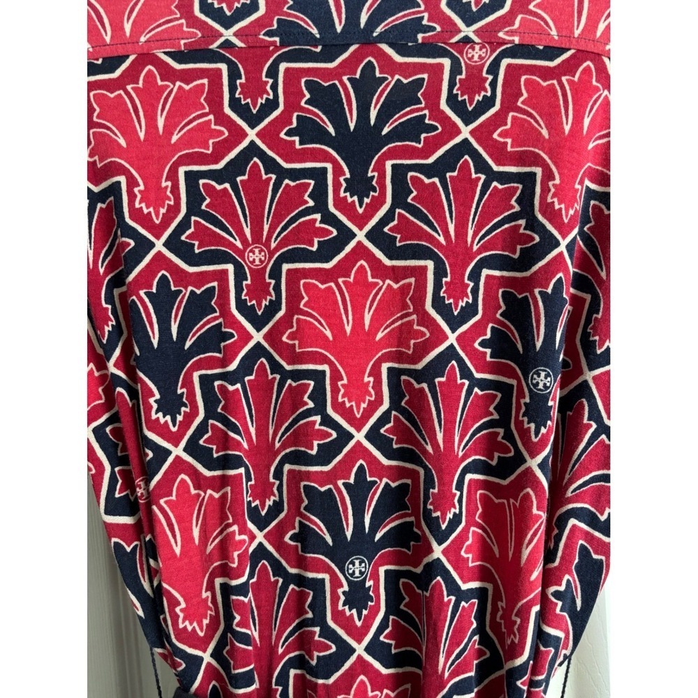 Tory Burch Truman Silk Blend Dress Small Magenta Navy Geometric Belted - Picture 10 of 11